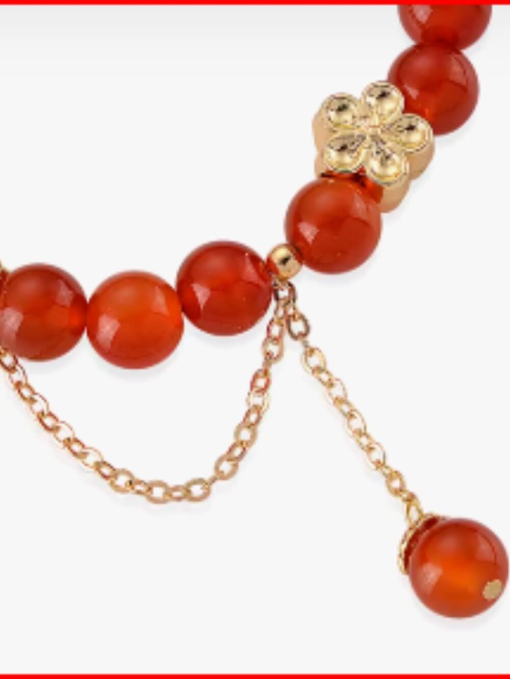 Dyed Red Agate Beaded Stretch Bracelet in Goldtone - Picture 3 of 3
